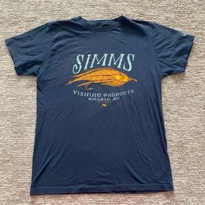 Simms Fishing Tee Shirt Mens Medium Blue Fishing Lure Graphic Print Short Sleeve
